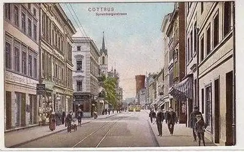 57997 Feldpost Ak Cottbus Sprembergerstraße mit Geschäften 1915