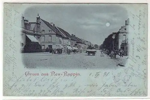 60751 Mondscheinkarte Gruss aus Neu-Ruppin Straßenansicht 1898