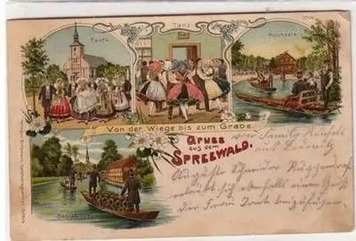 47597 Ak Lithographie Gruß aus dem Spreewald 1908