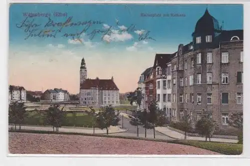 93215 Ak Wittenberge an der Elbe Kaiserplatz mit Rathaus 1914