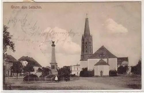 57635 Ak Gruß aus Letschin Oderbruch Kriegerdenkmal und Kirche 1908