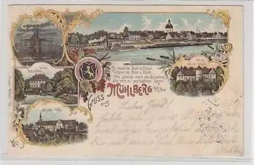 51716 Ak Lithographie Gruß aus Mühlberg an Elbe 1899