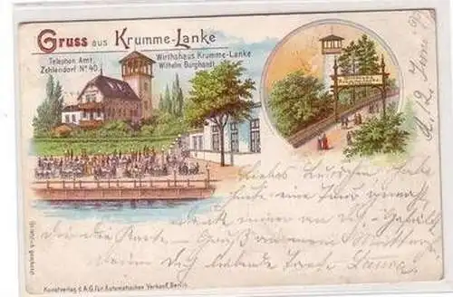 51469 Ak Lithographie Gruß aus dem Wirtshaus Krumme Lanke 1899