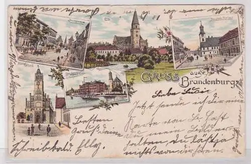 90850 Lithografie AK Gruss aus Brandenburg - Rathäuser, Dom, Realgymnasium 1897