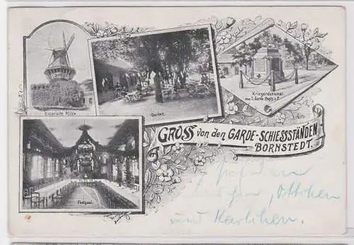 28856 AK Gruss von den Garde-Schiessständen Bornstedt - Denkmal & Mühle 1900