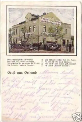 19987 Ak Gruß aus Ortrand Gasthof unter`n Linden 1922