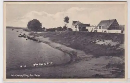 32753 Ak Mühlberg (Elbe) Am Hafen um 1940