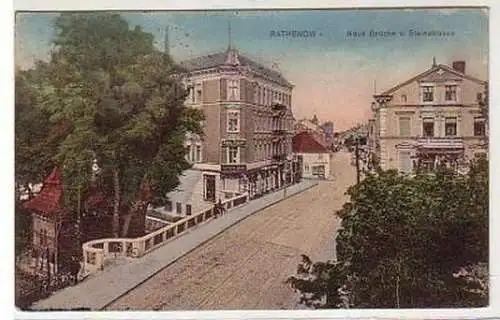 37655 Ak Rathenow neue Brücke und Steinstraße 1919