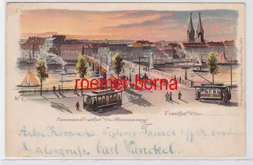 81656 Ak Lithographie Panorama von Frankfurt an der Oder Abendstimmung um 1900