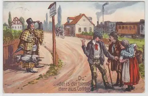 69009 Humor Ak 'Du det is der fremde Herr aus Cottbus' 1917