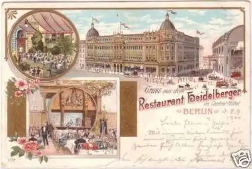 16128 Ak Lithographie Gruß aus Berlin Restaurant 1900