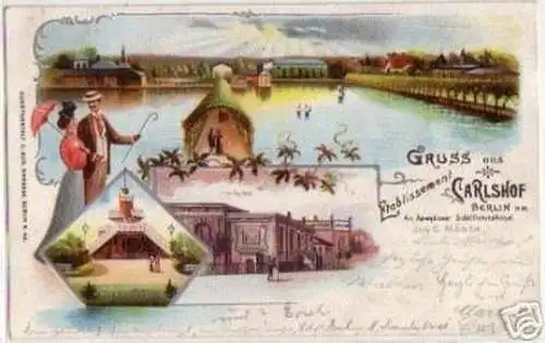 10813 Ak Lithographie Gruss aus Berlin Carlshof 1900