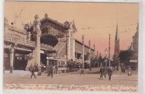 91563 AK Berlin - Hochbahnhof Bülowstrasse, davor Straßenbahn 1906