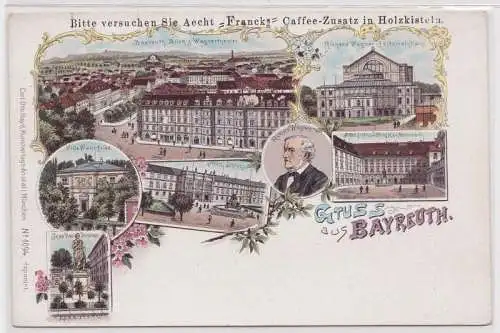 91810 Reklame Ak Lithographie Gruss aus Bayreuth um 1900