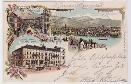 91365 Ak Lithographie Gruß aus Rosenheim Reuters Hotel usw. 1901