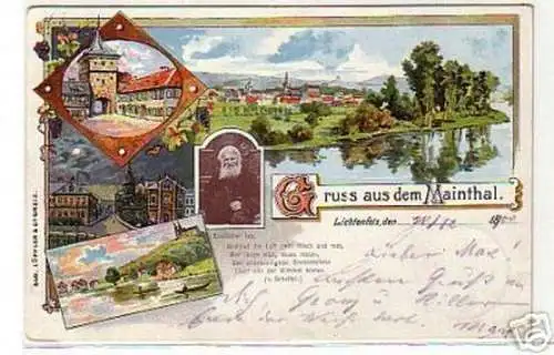 12657 Ak Lithographie Gruß aus dem Mainthal 1900