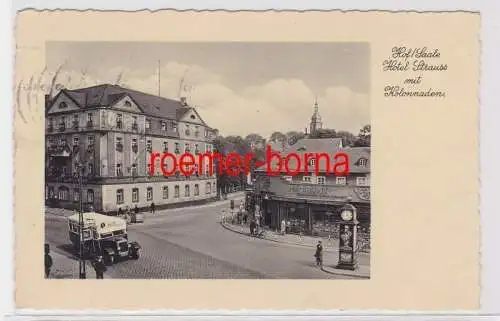 64900 Foto Ak Hof / Saale Hotel Strauss mit Kolonnaden 1939