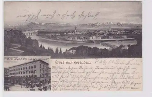 91352 AK Gruss aus Rosenheim - Hotel 'König Otto von Griechenland' & Panorama