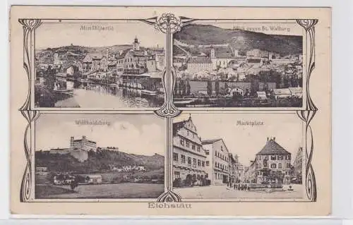 86449 Mehrbild Feldpost AK Eichstätt - Willibaldsburg, Markt, Altmühlpartie 1916