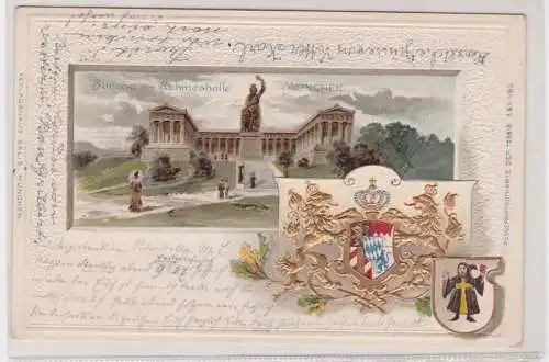 91273 Präge Passepartout AK München Bavaria mit Ruhmeshalle 1902