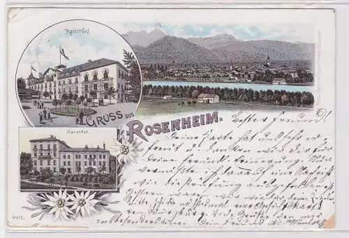 91360 Ak Lithographie Gruss aus Rosenheim Kaiserbad, Marienbad usw. 1897