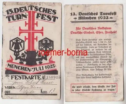 69859 Festkarte 13. Deutsches Turnfest München Juli 1923