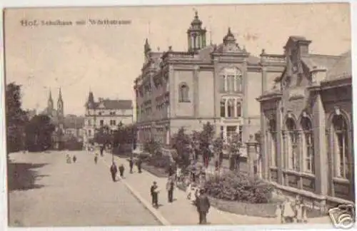 13509 Ak Hof Schulhaus mit Wörthstraße 1909