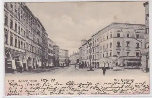 84242 AK Rosenheim - Max Josefsplatz mit Nepomukbrunnen 1909