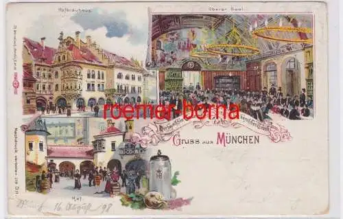 70697 Ak Lithografie Gruss aus München Hofbräuhaus 1898