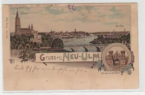 70605 Ak Lithographie Gruss aus Neu-Ulm Portal der Kaserne 12. Inf. Regt. um 190