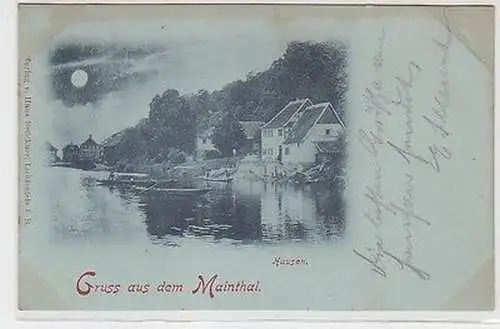 62516 Mondscheinkarte Gruß aus dem Mainthal Hausen 1898