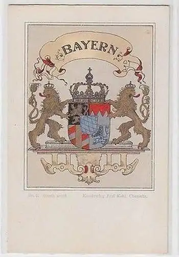 63353 Wappen Ak Lithographie Königreich Bayern um 1900