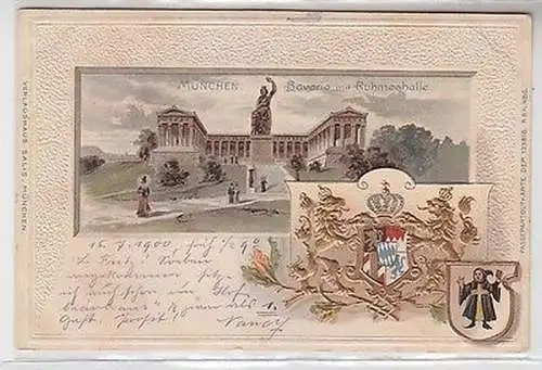 63104 Präge Lithographie Ak München Bavaria mit Ruhmeshalle 1900