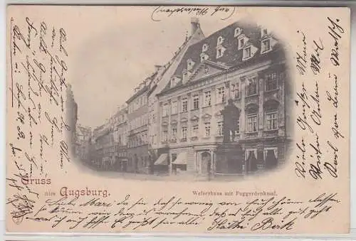 71819 Ak Gruss aus Augsburg Welserhaus mit Fuggerdenkmal 1897