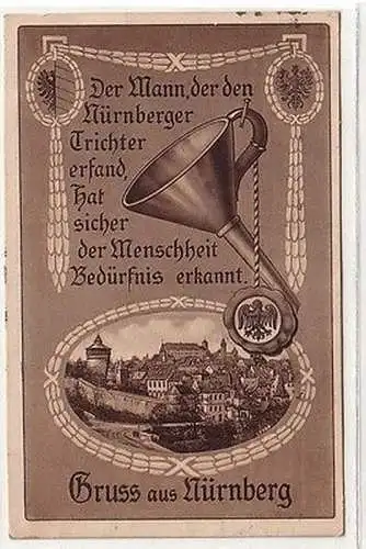 61907 Feldpost Ak Gruß aus Nürnberg "Der Trichter" 1918