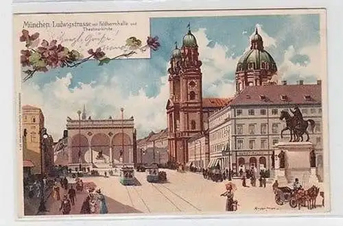 63004 Ak München Ludwigstrasse mit Feldherrnhalle 1902