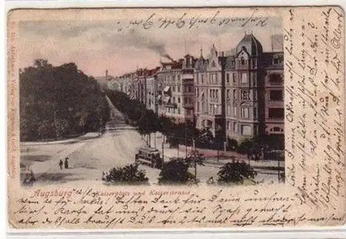 60482 Ak Augsburg Kaiserplatz und Kaiserstrasse mit Straßenbahn 1905