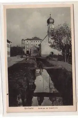 51157 Ak Weilheim Partie an der Kreuzkirche um 1930