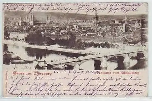 24324 Ak Gruß aus Würzburg Panorama vom Nikolausberg