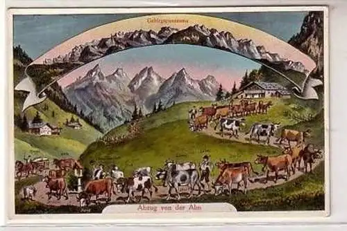 12613 Ak Bayern Gebirgspanorama Abzug von der Alm 1910