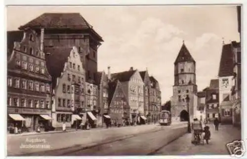 11380 Ak Augsburg Jacoberstraße mit Straßenbahn um 1930