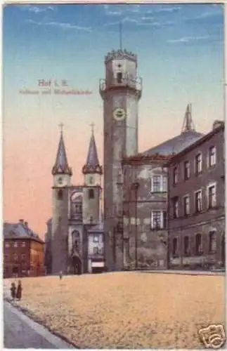 11195 Feldpost Ak Hof Rathaus & Michaeliskirche 1917