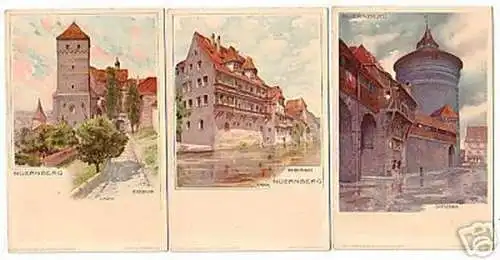 02347/3 Ak Lithographien von Nürnberg um 1900