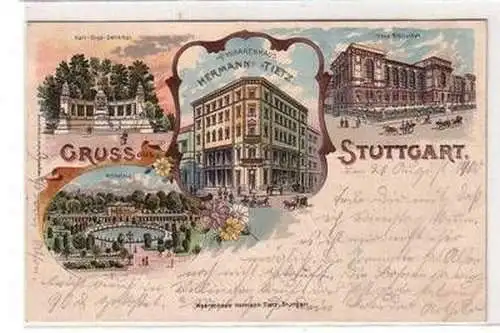 53336 Ak Lithographie Gruß aus Stuttgart Warenhaus Tietz 1900