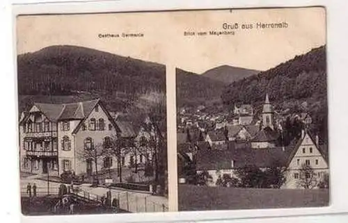 52026 Ak Gruß aus Herrenalb Gasthaus Germania, Blick vom Mayenberg 1918