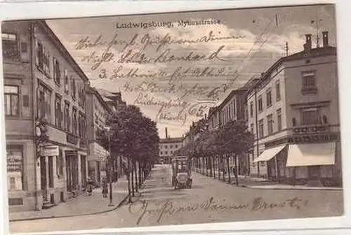 54285 Ak Ludwigsburg Myliusstrasse mit Geschäften 1914