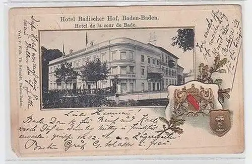 37670 Präge Ak Baden-Baden Hotel Badischer Hof 1908