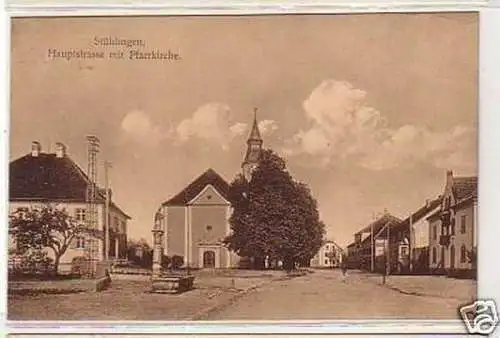 03119 Ak Stühlingen Hauptstrasse mit Pfarrkirche um1920