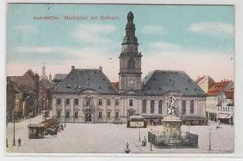 60308 Ak Mannheim Marktplatz mit Rathaus 1909