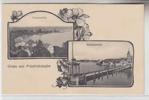 71710 Mehrbild Ak Gruss aus Friedrichshafen Totalansicht und Hafenansicht 1911